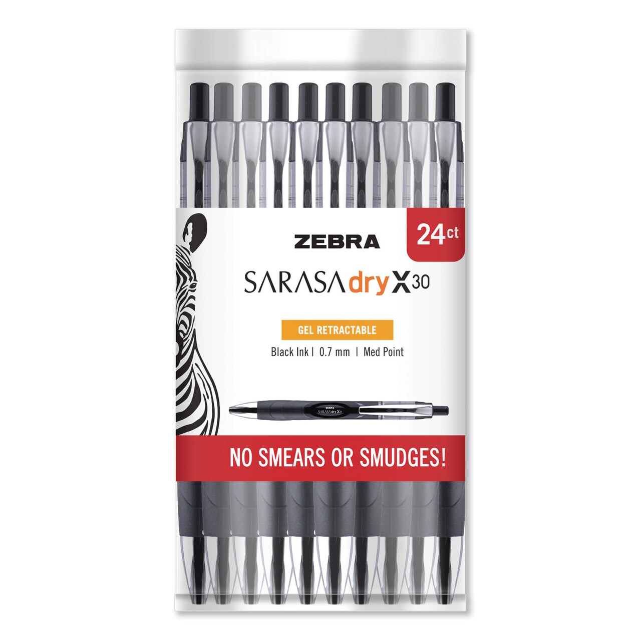 Zebra Pen Sarasa Dry Gel X30 Retractable Pen, Medium 0.7 mm, Black Ink, Black Barrel